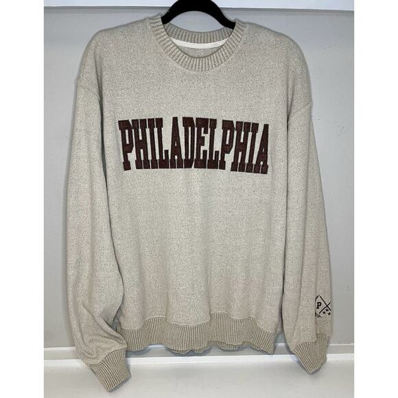 New York Popular Philadelphia Sweatshirt XL Beige Crewneck Pullover - Picture 1 of 6